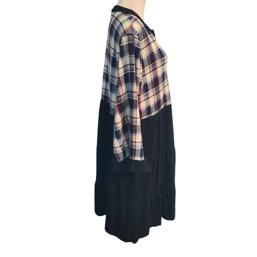 Suzanne Betro Dress XL Empire Waist Plaid Tiered Boho Mod Preppy Dark Academia - Picture 5 of 9